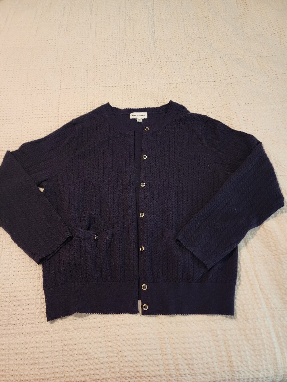 Free Assembly Navy Cable-Knit Button Women's 2XL Cardigan Sweater L/S Soft